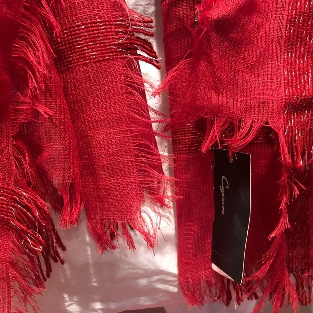 (NWT) Cejon Women's Red Lurex Check Scarf/Wrap ONE SIZE